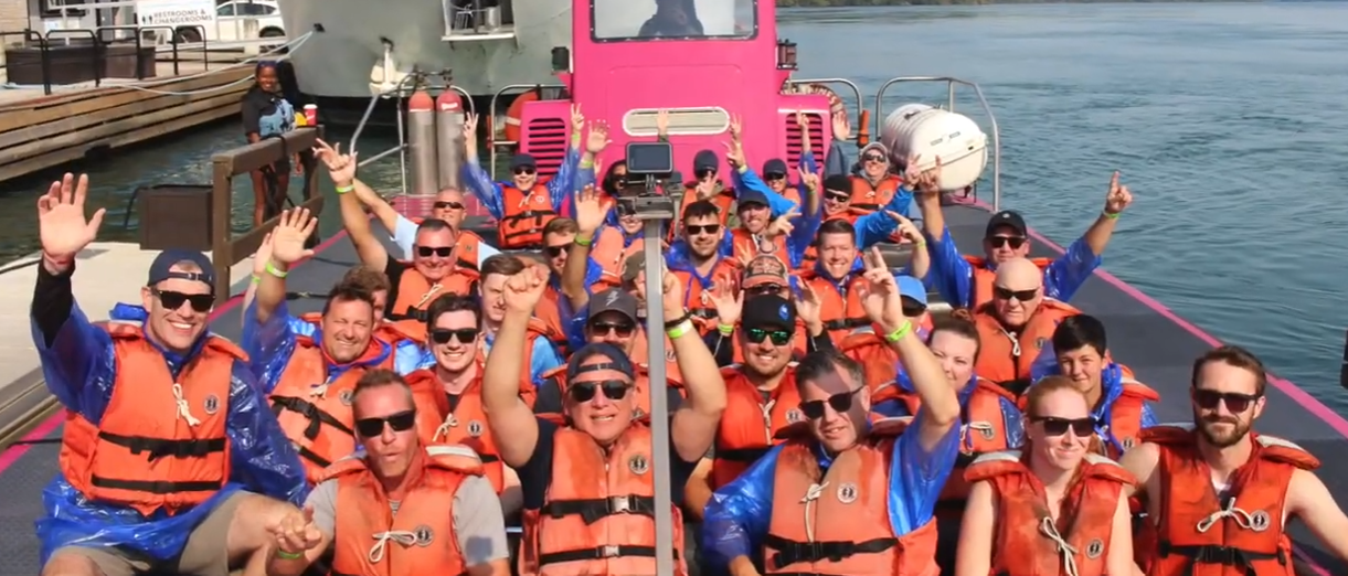 The Freedom Travel Community group on a jet boat