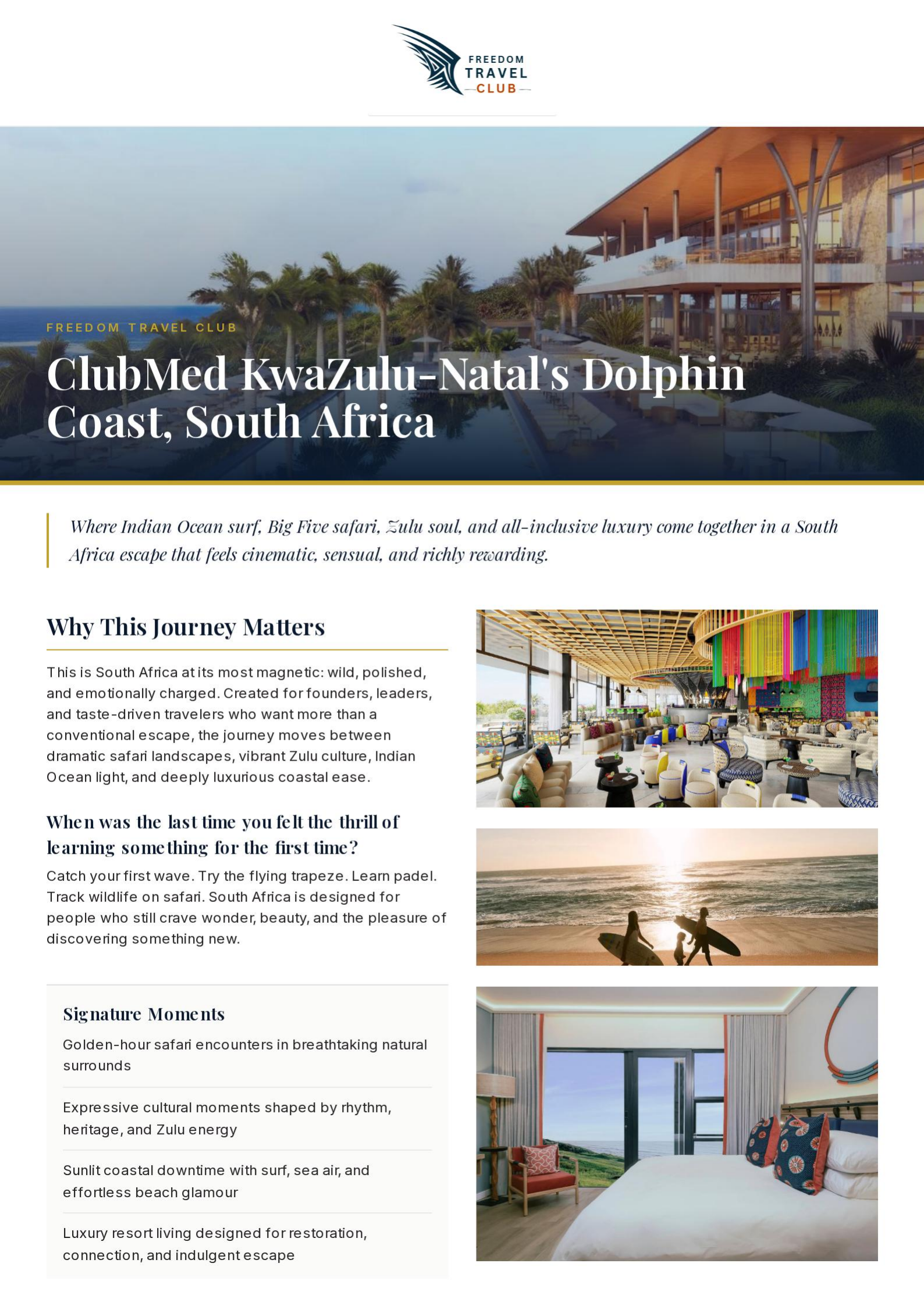 Club Med South Africa founder safari trip flyer, page 1